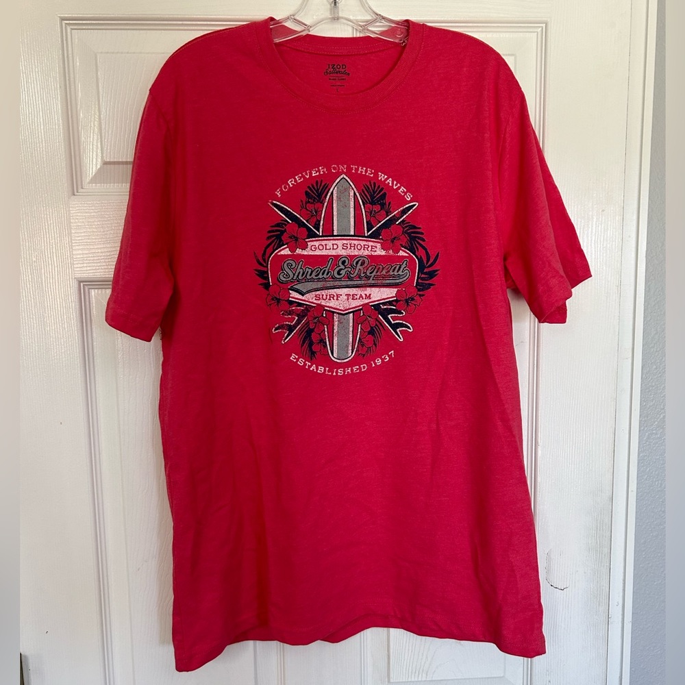IZOD Saltwater Classics Surf Shred & Repeat T-shirt Coral Pink Relaxed Size: L